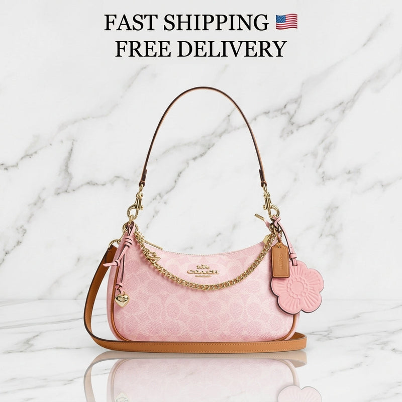 COACH Teri Shoulder Bag CEA20 – Gold / Powder Pink Signature with Charms – NWT 2026