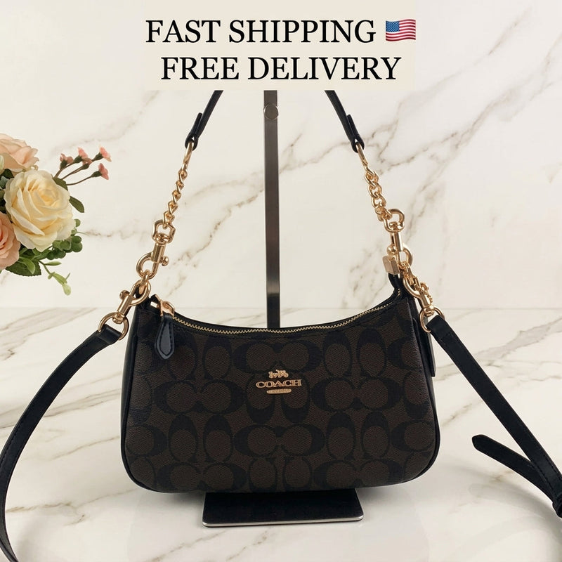 COACH Teri Shoulder Bag CA548 – Signature Coated Canvas Black/Brown – New