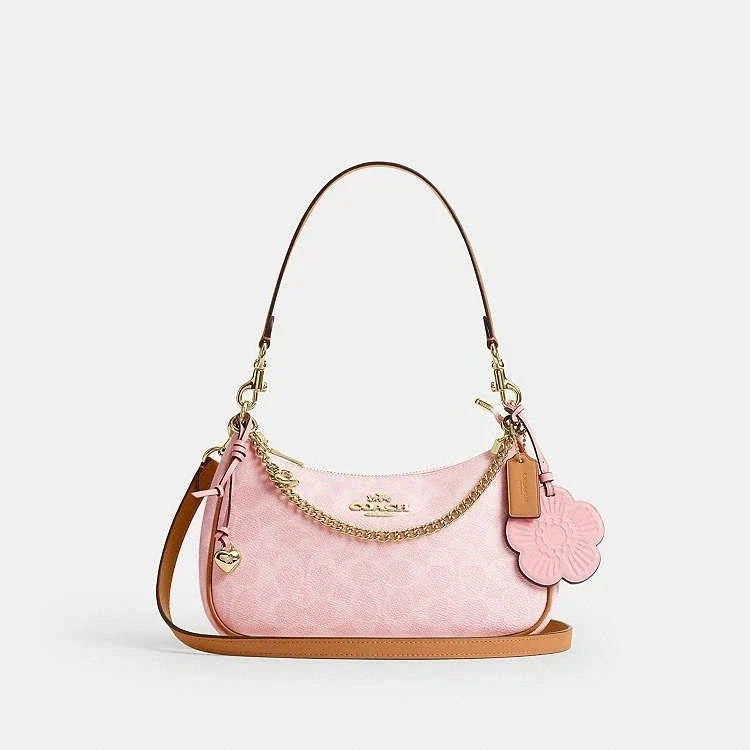 COACH Teri Shoulder Bag CEA20 – Gold / Powder Pink Signature with Charms – NWT 2026