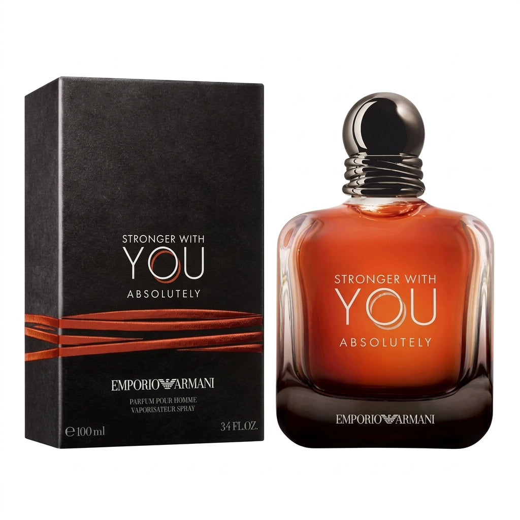 Emporio Armani Stronger With You Absolutely Parfum bottle and packaging on white background