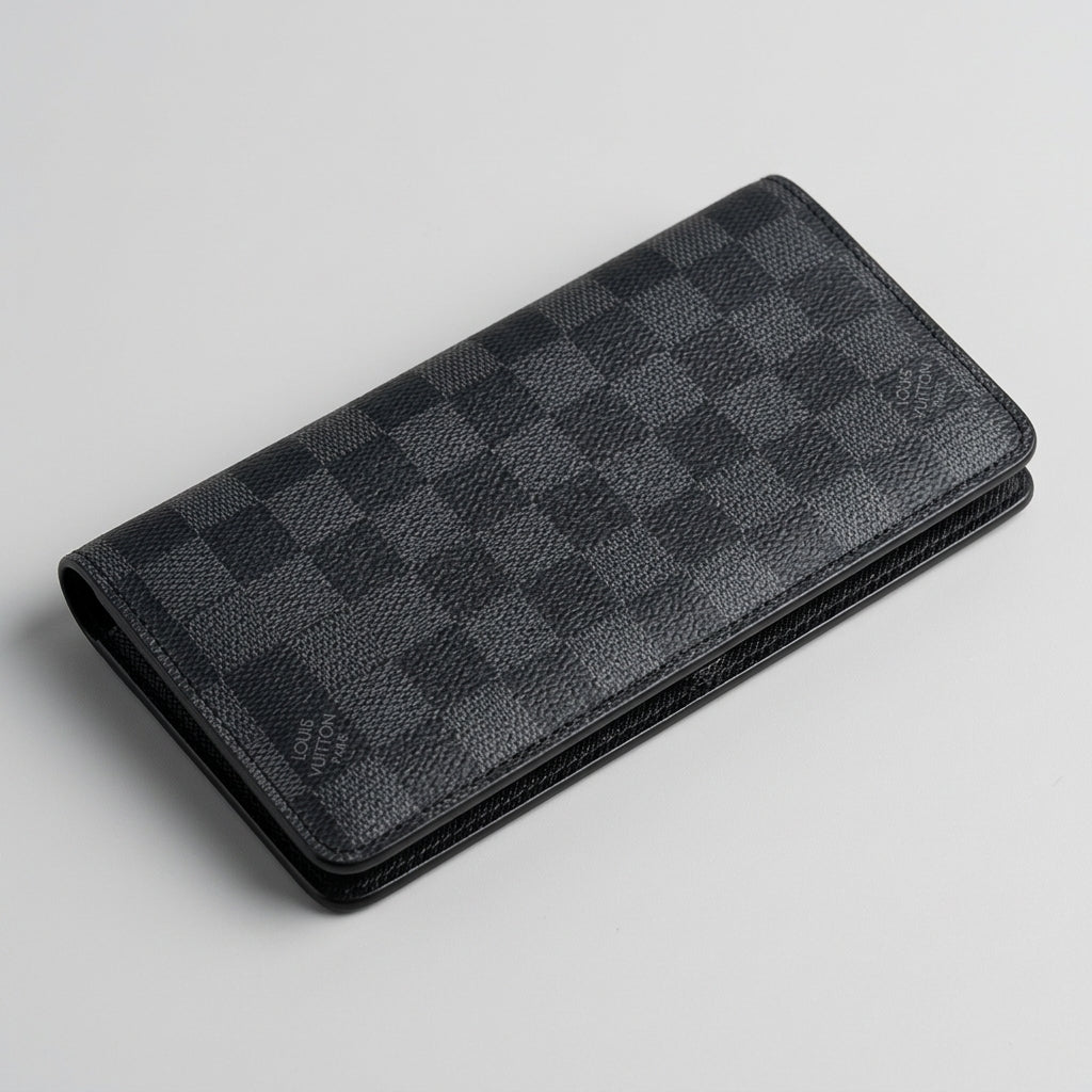 Louis Vuitton Brazza Wallet Damier Graphite flat exterior unboxed view