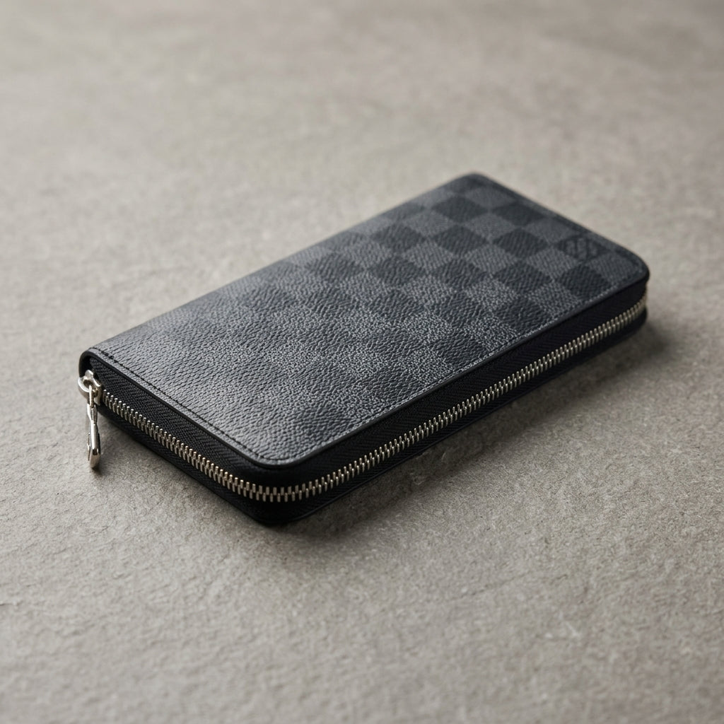 Louis Vuitton Brazza Wallet Damier Graphite angled exterior shot