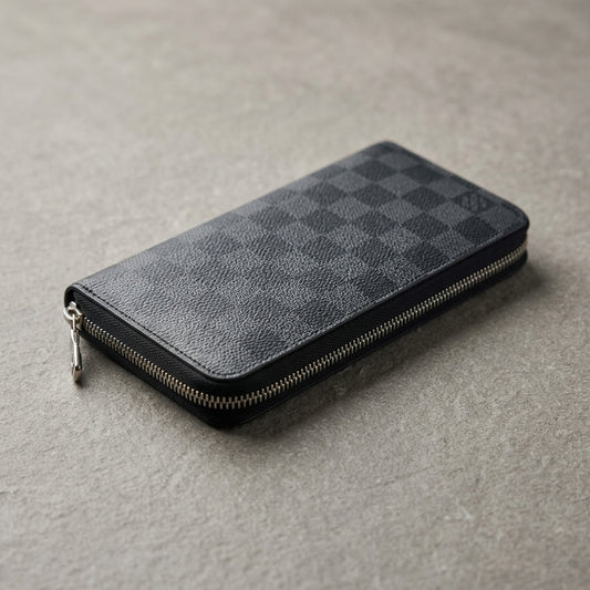 Louis Vuitton Brazza Wallet Damier Graphite angled exterior shot